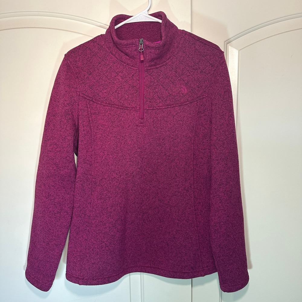 The North Face Pullover Fleece Jacket Pink Quilted Womens Large‎ Warm Logo